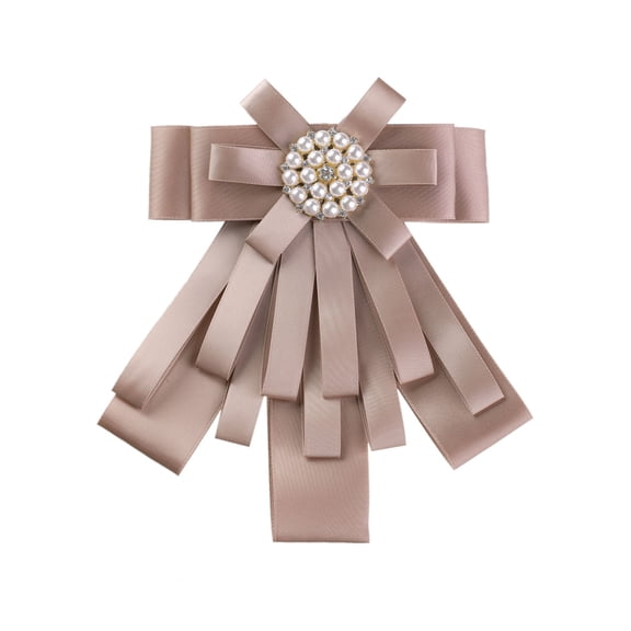 INSPIRE CHIC Women's Mother's Day Pretied Pin Brooch Ribbon Bowknot Party  Bow Tie with Beads Pink