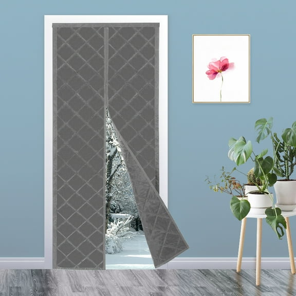 Magnetic Thermal Insulated Door Curtain, Waterproof, Center Opening Doorway Curtain for Indoor Gray