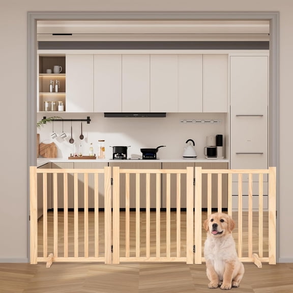 24 In Hx60 In W Freestanding Wooden Dog Gate Foldable 3-Panel Pet Barrier