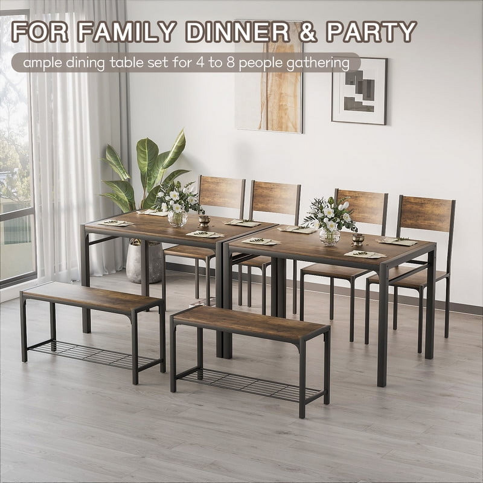 Homall 4-Piece Dining Set with Table, 2 Chairs and Bench, Indoor Outdoor Patio Kitchen Furniture, Brown