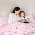 thumbnail image 4 of Erosebridal Kawaii Unicorn Kids Queen Comforter Set,Pink Loves Balloon Blue Stars Print Bedding Comforter Set For Girls,Reversible Pink 3pcs, 4 of 7