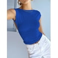 thumbnail image 3 of Backless Slim Fit T Shirt for Women Short Sleeve Crew Neck Crop Top Casual Summer Y2K Crop Tee Blue S, 3 of 5
