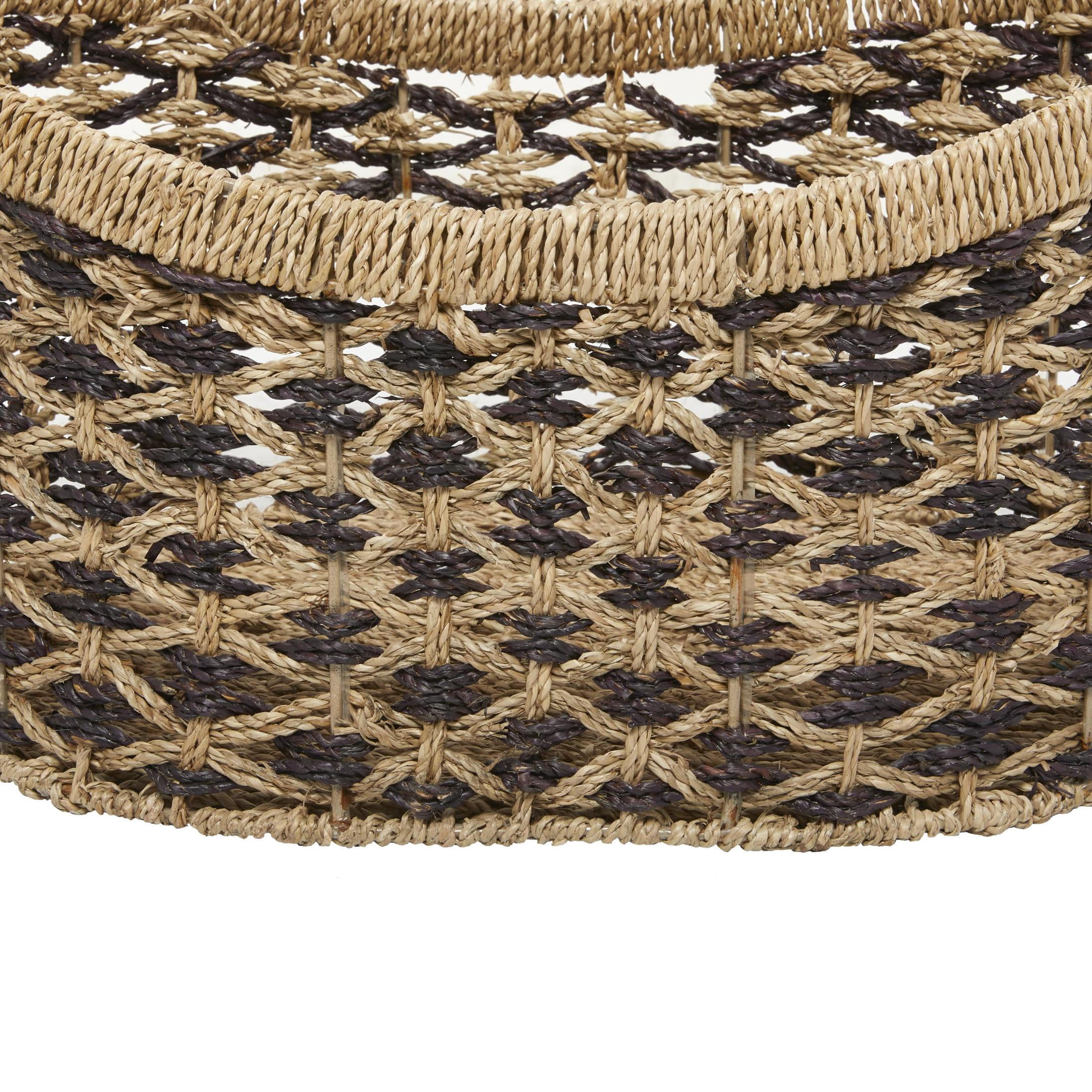 DecMode 10", 9"H Brown Seagrass Handmade Two Toned Storage Basket with Handles, 2-Pieces