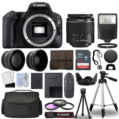 Schipbreuk Eerlijkheid Lao Canon EOS 200D / Rebel SL2 SLR Camera + 3 Lens Kit 18-55mm + 16GB + Flash &  More - Walmart.com
