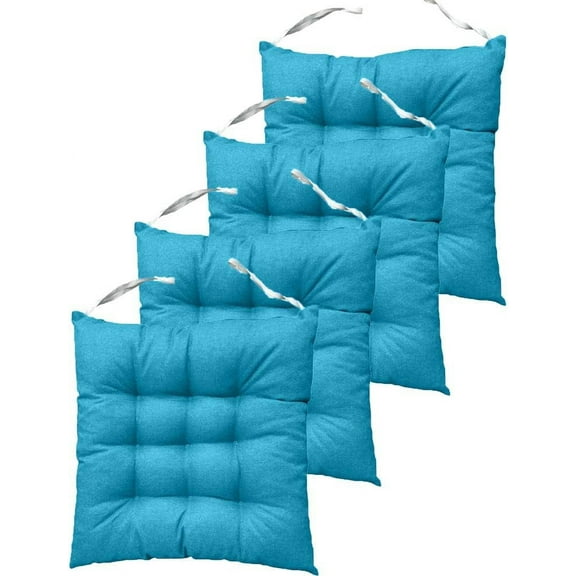 Nvzi Set of 4 Square Solid Tufted Chair Pads Indoor Seat Cushions Pillows with Ties Kq Blue 18"x18"x3"