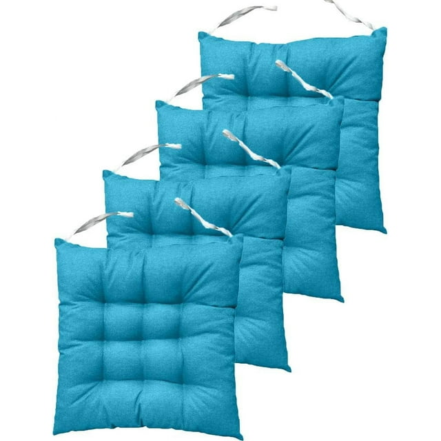 Nvzi Juego de 4 cojines para silla de interior con mechones sólidos y cuadrados, con lazos, color azul Kq, 45,7 x 45,7 x 7,6 cm