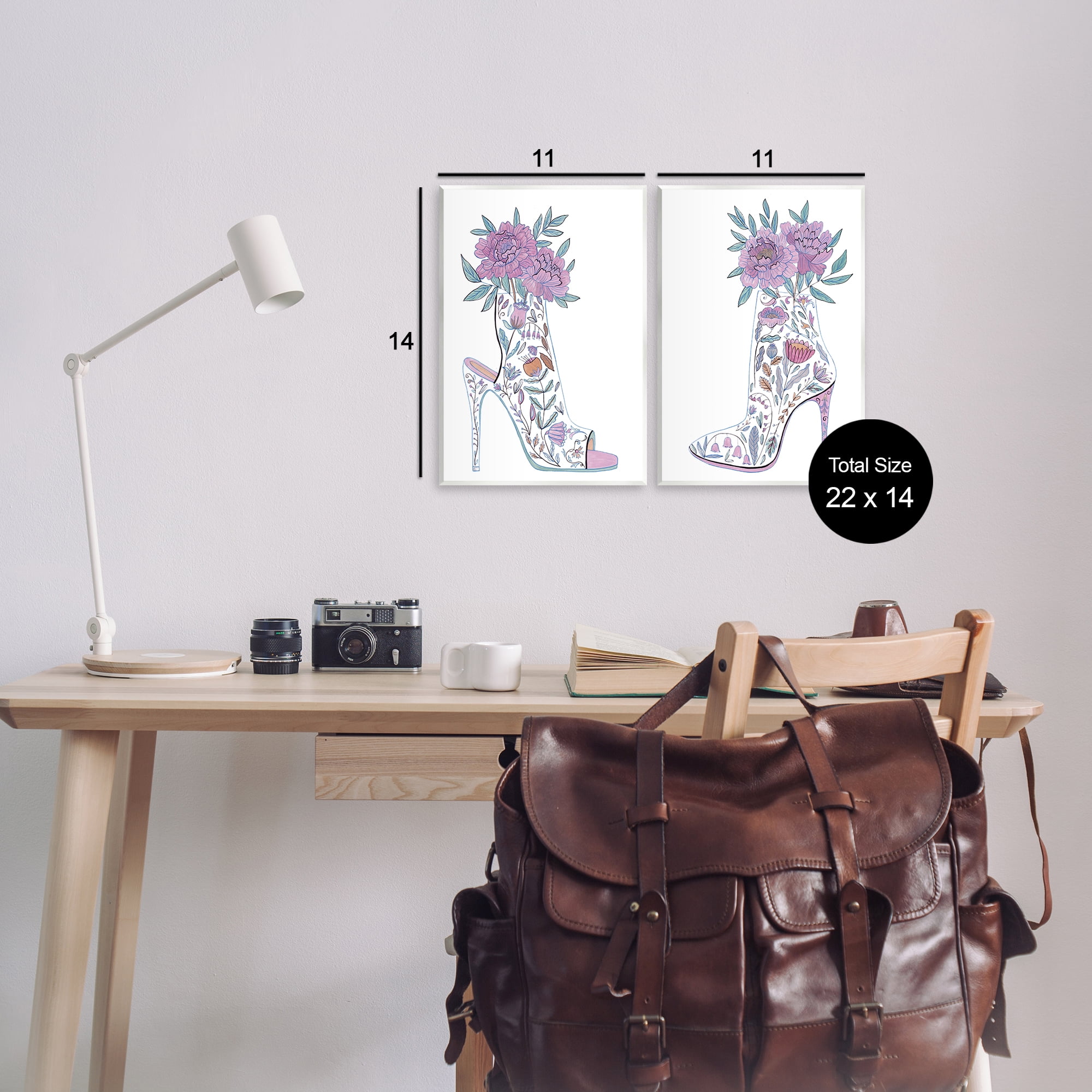 Stupell Industries Floral Stiletto Heel Boots Fashion Painting Unframed Art Print Wall Art, 11 x 14, Set of 2