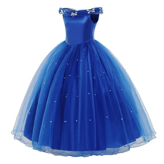 HAWEE Girls Blue Princess Costume Upgrade Deluxe Off-shoulder Dress for Birthday Halloween Cosplay