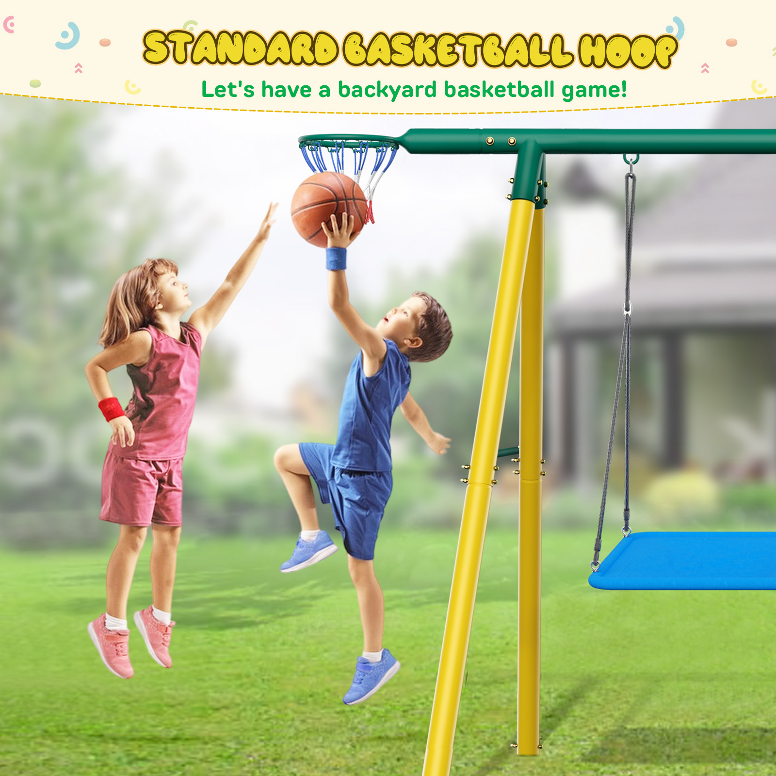 Easoger Swing Set with Climber and Basketball Hoop photo 3
