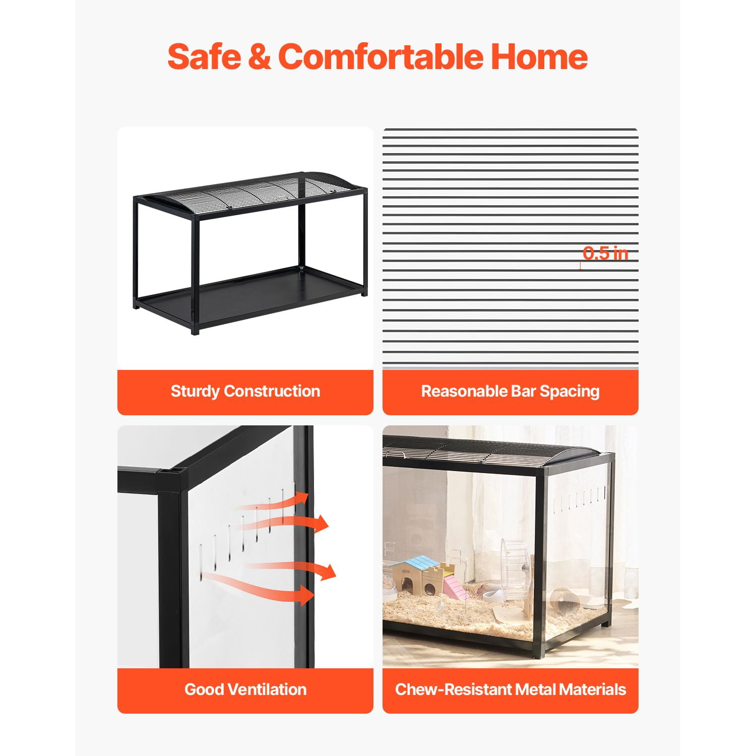 Hamster Cage, 360掳 Viewing Transparent Hamster Habitats, Small Animal Cage, 37.8 x 18.5 x 21.7 in, Ventilated Pet Mouse Cages with Front Door, Portable Hamster House for Rats, Guinea Pigs