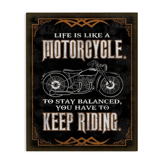 Stupell Industries Motorcycle Life Keep Riding Black Orange Word Design Canvas Wall Art by Retrorocket Studio