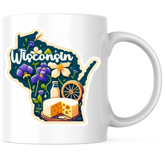 Wisconsin State Shape Coffee Mug - WI State Mug - Choose From 50 States - 11 Ounce Coffee Mug - Design Printed On Both Sides - Glossy Ceramic - Microwave & Dishwasher Safe - BMCM01283