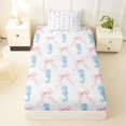 thumbnail image 3 of jejeloiu Watercolor Seahorse Bow Twin Sheets For Girls,Delicate Ocean Ribbon Bedding,Blue White,3pcs,1 Fitted Sheet and 1 Pillowcase, 3 of 6