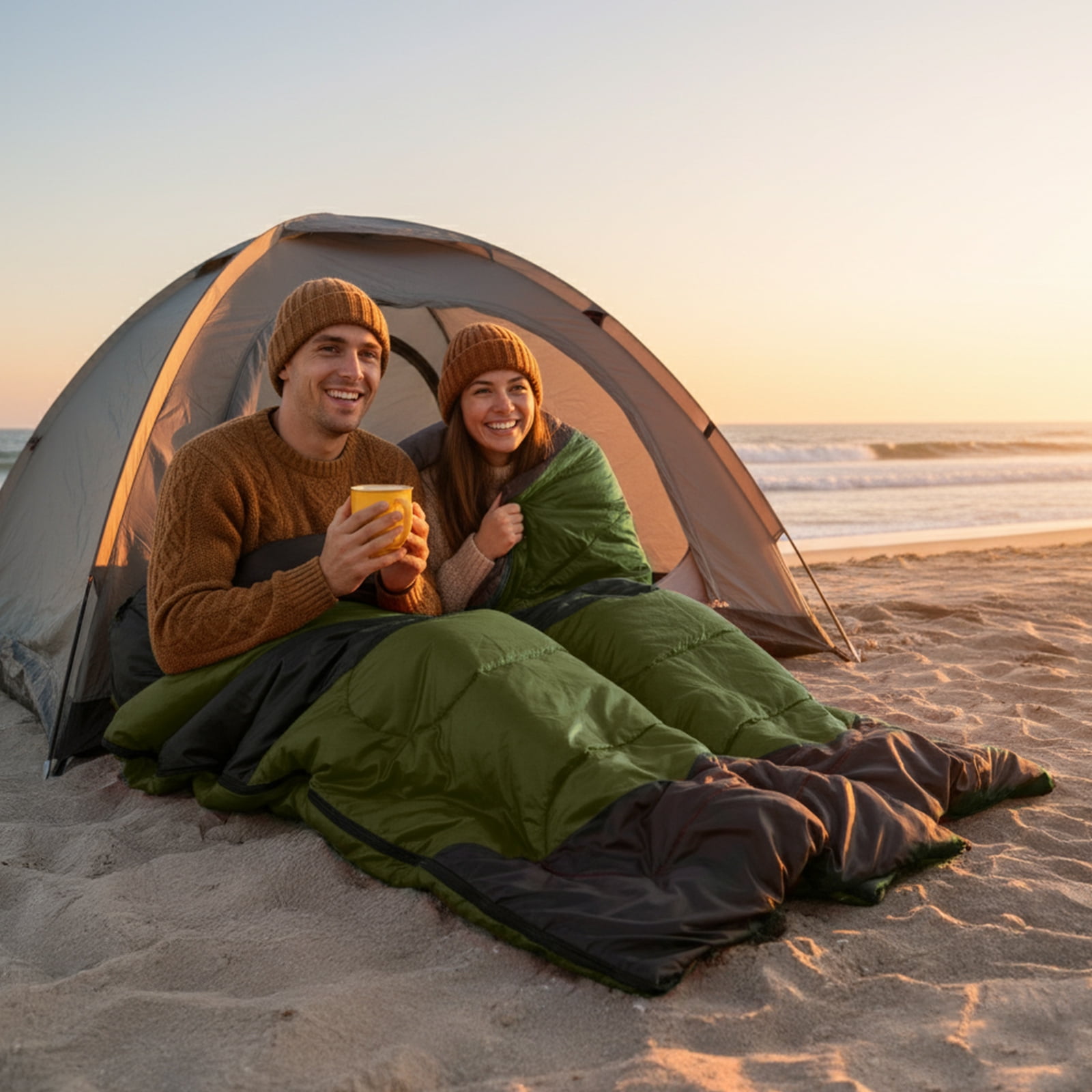 Ktaxon Heated Sleeping Bag,  Rectangular Lightweight Sleeping Bag with USB Powered Heating Pads for 14-50 °F, Compact Envelope Sleeping Bag for Camping Picnic Hiking, Green
