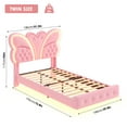 thumbnail image 2 of Homfa Twin Size Velvet Upholstered Bed with LED Lights, Floating Platform Bed Frame with Butterfly Crystal Button Tufted Headboard, Pink, 2 of 7