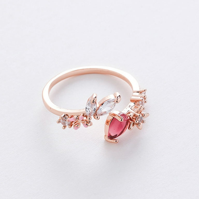 yuehao rings ring stone red cluster rings stackable floral open adjustable  flower pink rings ring stone for women 