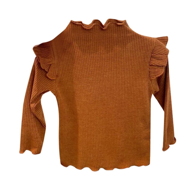 PEASKJP Longues Chemises à Manches pour Filles Chemises à Manches Longues Douces Col Rond T-Shirts à Manches Longues Basiques, Jaune 18-24 Mois