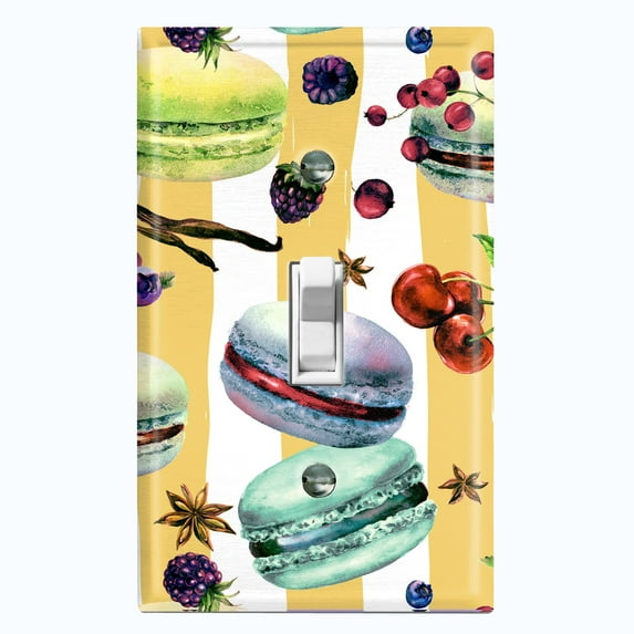 Metal Light Switch Plate Cover Macaron Fruits and Spices Dessert Stripes CAK026