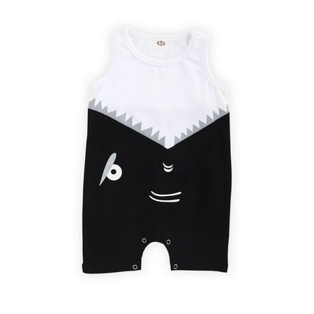 

OLLUISNEO Infant Baby Boys Summer Bodysuit Cartoon Print Sleeveless Jumpsuit 12-18 Months