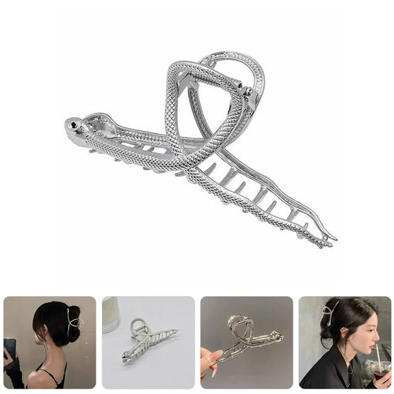 BESTYASH Large Silver Metal Hair Claw Clip Snake Design Decorative Hair Accessory