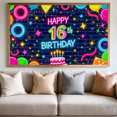 thumbnail image 5 of Neon Themed 16th Birthday Backdrop Banner Decorations with Balloons Stars and Cake Background Party Supplies for Photography Props Birthday Party Decor Happy 16th Birthday Celebrations, 5 of 8