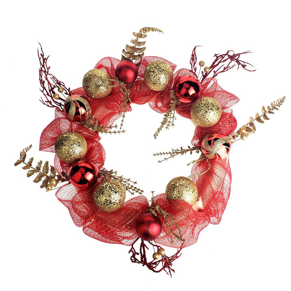 Details about   Decorated Mesh Ribbon Glitter Twigs Christmas Wreath 21-Inch 