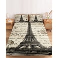 thumbnail image 2 of Twin XL Size Fitted Sheet Set - Paris Tower 2 Piece Bedding Sets 16" Deep Pocket Fitted Sheet with 1 Pillowcases, Vintage Words Beige Grey Brushed Microfiber Hotel Luxury Bed Sheets, 2 of 9