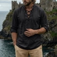 thumbnail image 5 of BVWKPCV Renaissance Men Costume Shirt Line Cotton, Medieval Pirate Tunic Lace-Up Viking Blouse Black XL, 5 of 5
