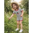thumbnail image 6 of BemeyourBBs Toddler Baby Girl Boys Summer Clothes Cute Infant Baby Girls Cherry Strawberry Watermelon Outfit Striped Short Sleeve T Shirt Tops and Shorts 2 Pcs Set, 6 of 9