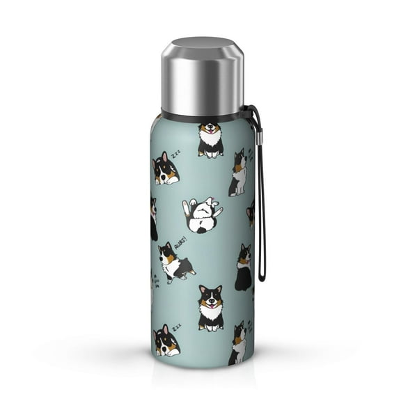 20 Oz Black Corgi Coffee Tumbler Double Wall Insulated Stainless Steel Water Bottle | Metal Reusable Thermoses Flask with Cup Cap | Leak & Sweat Proof with Anti-Dust Lid