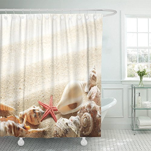 Artjia Sea Ss With Sand As Starfish Nature Seas Coast Coastline Collection Shower Curtain Polyester Bathroom 60x72 Inches Com Starfish Nature Seas Coast, Are Shower Curtains All The Same Size Along Coastline