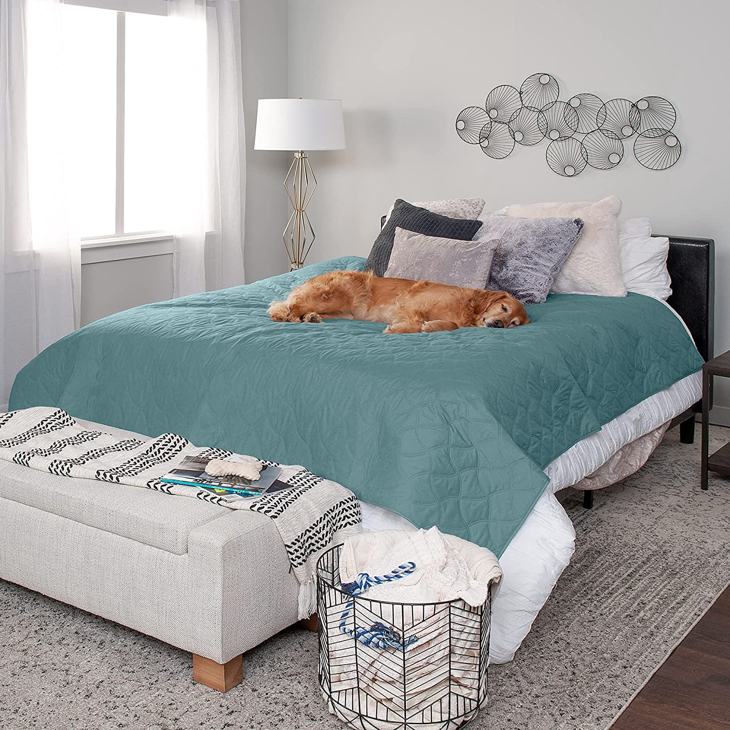 FurHaven Non-Skid Quilted Twill Waterproof Bed & Furniture Protector, Nile Blue, Extra Large/King, 1 Count