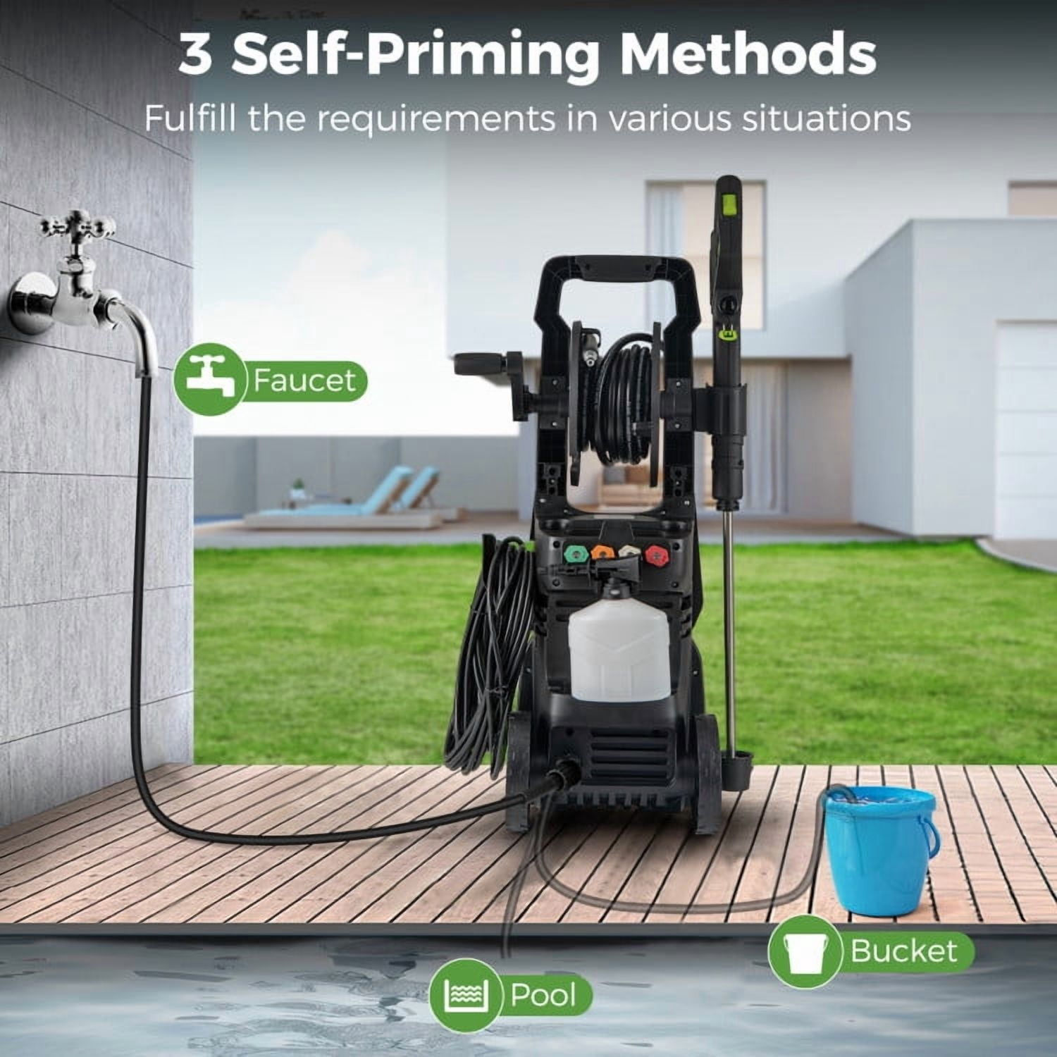 GVN 2150PSI Electric Pressure Washer 1.2GPM with 4 Quick Connect Nozzles and Foam Cannon-Green