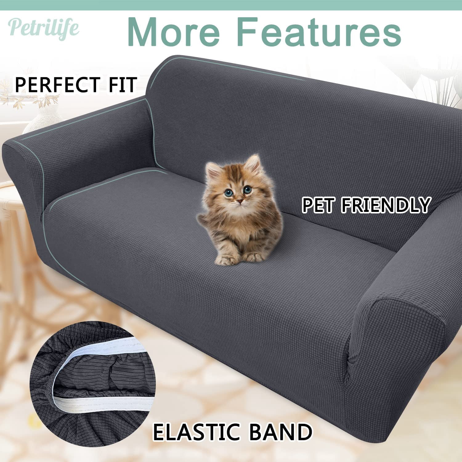 Yumcute Waterproof Sofa Cover Stylish Stretch  Sofa Cover High Stretch Couch Slipcover Super Soft Fabric Couch Covers M Grey