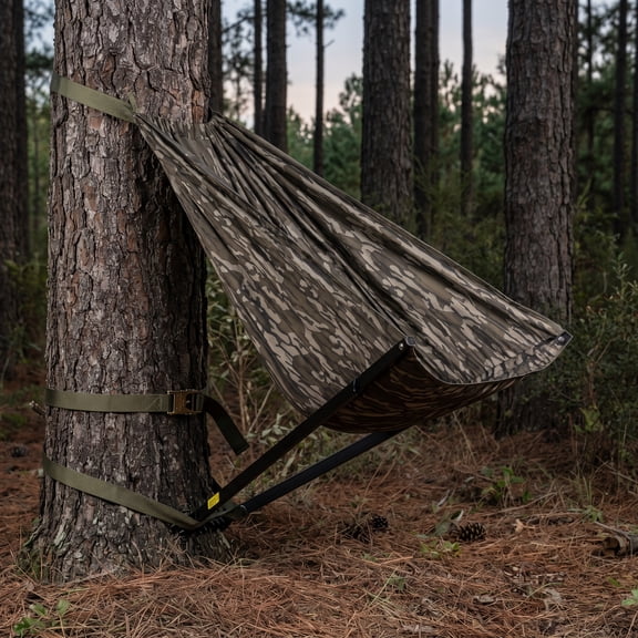Low Down Hunting Seat, Adjustable Height Portable Folding Tree Seat, Silent Swivel 180° Pivot Hammock Chair, Lightweight Hunting Hammock for Deer Turkey Ground Camping Shooting
