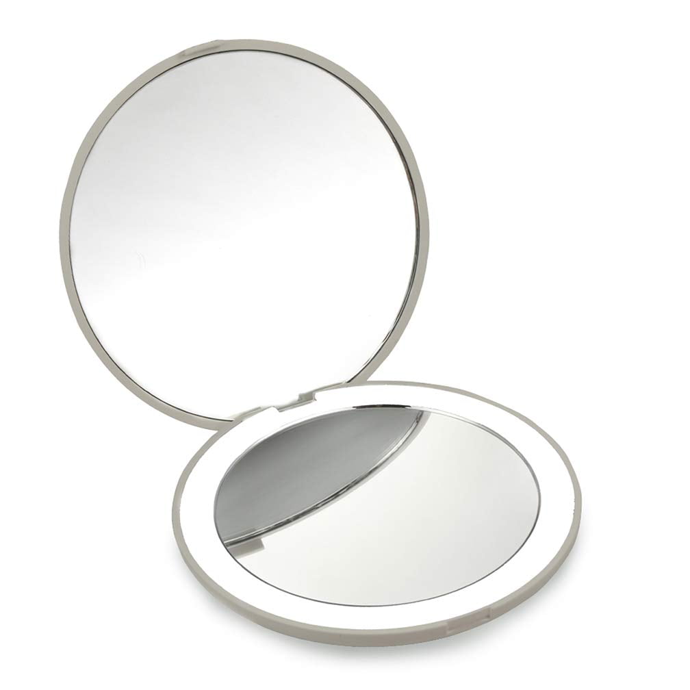 LED Lighted Travel Makeup Mirror, 1x/10x Magnification Compact Mirror ...