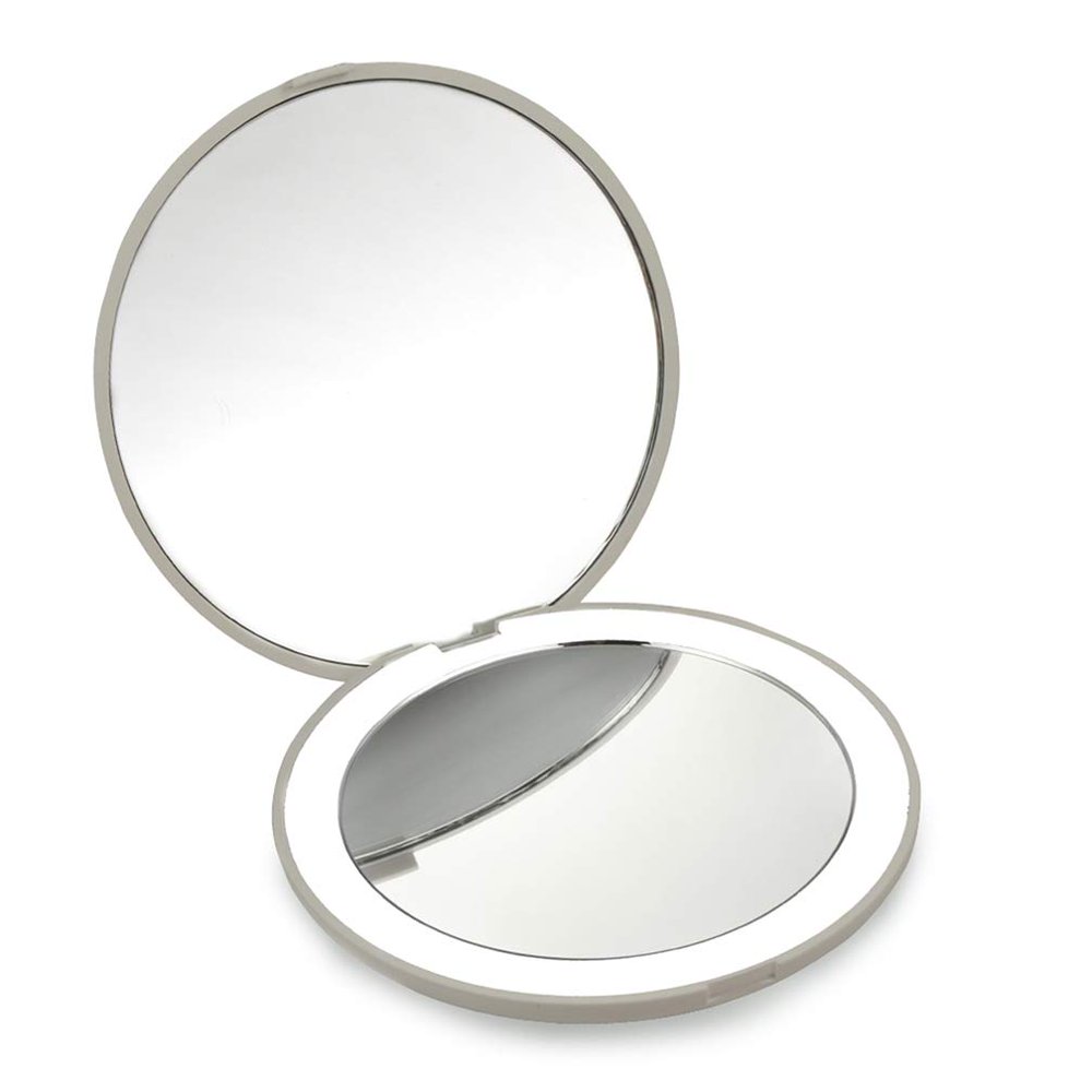 LED Lighted Travel Makeup Mirror, 1x/10x Magnification Compact Mirror