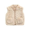 thumbnail image 1 of Qiylii Baby Plush Vest, Solid Color Sleeveless V-neck Outerwear with Pockets, 1 of 7