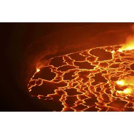 January 21 2011 - Lava rafts floating on lava lake in summit caldera Nyiragongo Volcano Democratic Republic of the Congo Poster