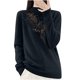 thumbnail image 2 of Suéter de cuello alto para mujer, color liso, con diamantes de imitación, cuello medio alto, suéter de punto, blusa para mujer, 2 of 4