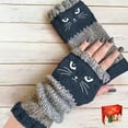 thumbnail image 6 of Women’s Knitted Fingerless Gloves with Cute Cat Embroidery, Warm Cat Embroidery Splicing Knitted Gloves with Thumb Hole, 6 of 9