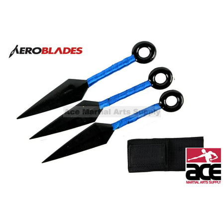 3pc set black kunai with blue cord (Best Kunai Throwing Knives)