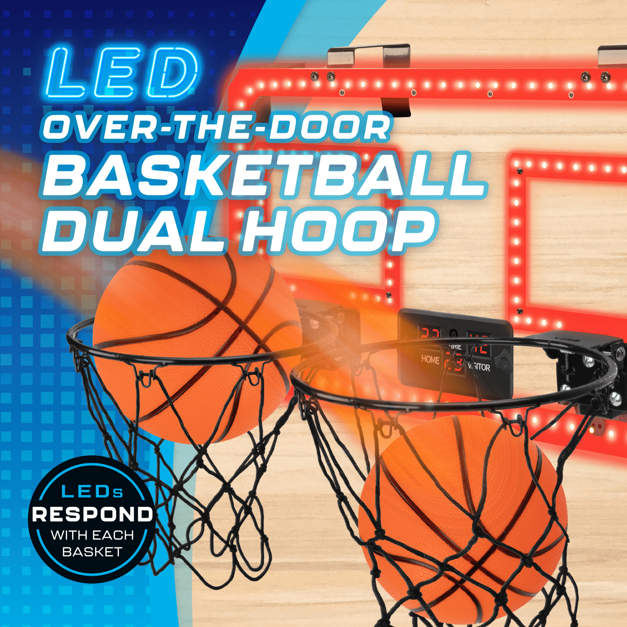 Over-the-Door Basketball Dual Hoop, Indoor Sports Game, Plastic
