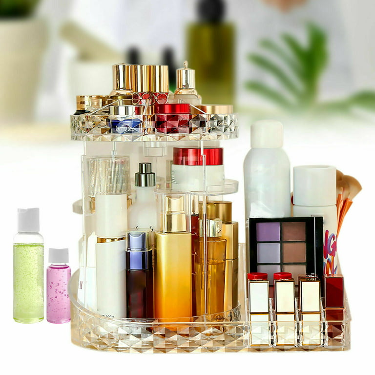 Flkoendmall Transparent Cosmetic Storage Rack Organizer Makeup Holder for Bathroom Home Case, Size: Diameter 20.5cmX Height 29cm (8.1*11.4nch), Clear