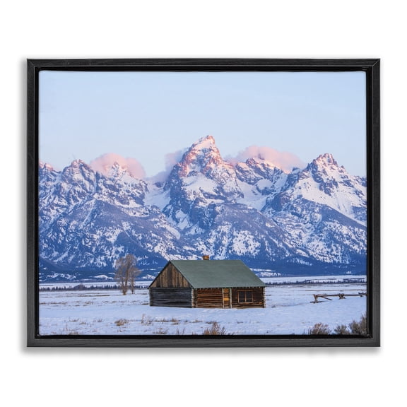 Stupell Industries Farmhouse Winter Snowy Peaks & Cabin Black Floating Frame Canvas Art, 21 x 17, by Jared Kreiss