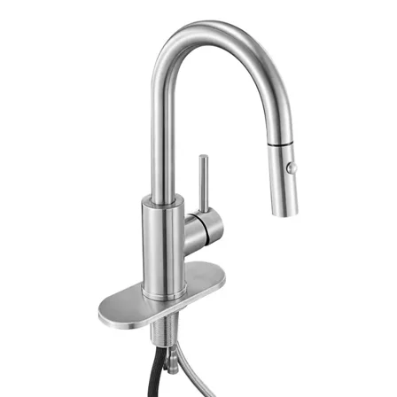 Single Handle Brushed Nickel Kitchen Sink Faucet with Pull Down Sprayer Leak Proof Valve Dual Stream and Spray Modes for Bathroom RV Bar and Public Restroom