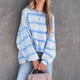 thumbnail image 4 of Long Sleeve Top, Stripe Print Oversized Sweatshirt Dropped Shoulder For Shopping ANGGREK Otros, 4 of 6