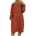 thumbnail image 5 of Women Long Sleeves Dresses Women's Solid Color Long Sleeve Neck Slim Slit Dress Long Sleeve Round-Neck Dress Family Gifts Orange, S, 5 of 9
