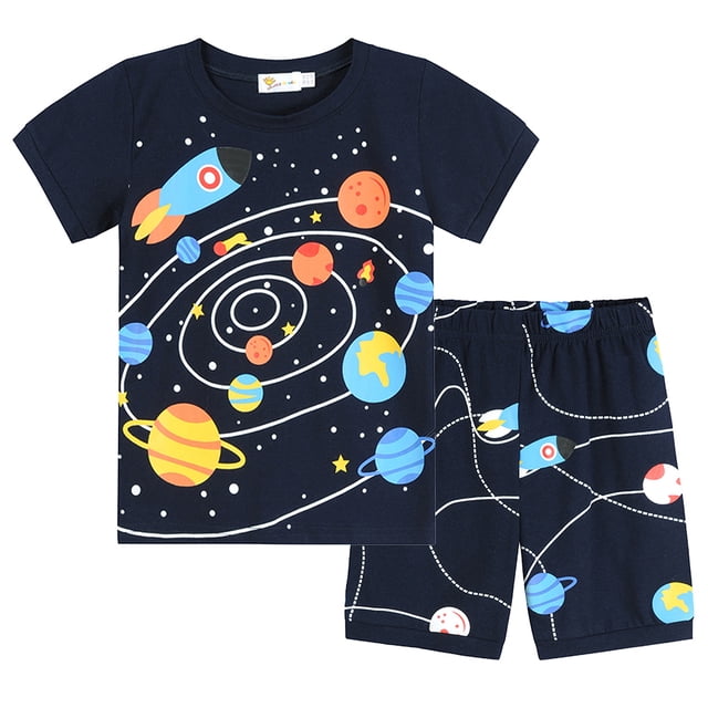 Little hand Pyjama 2 Pcs pour Tout-Petits Garçons, Planètes, Tenue de Nuit pour Enfants, 4T