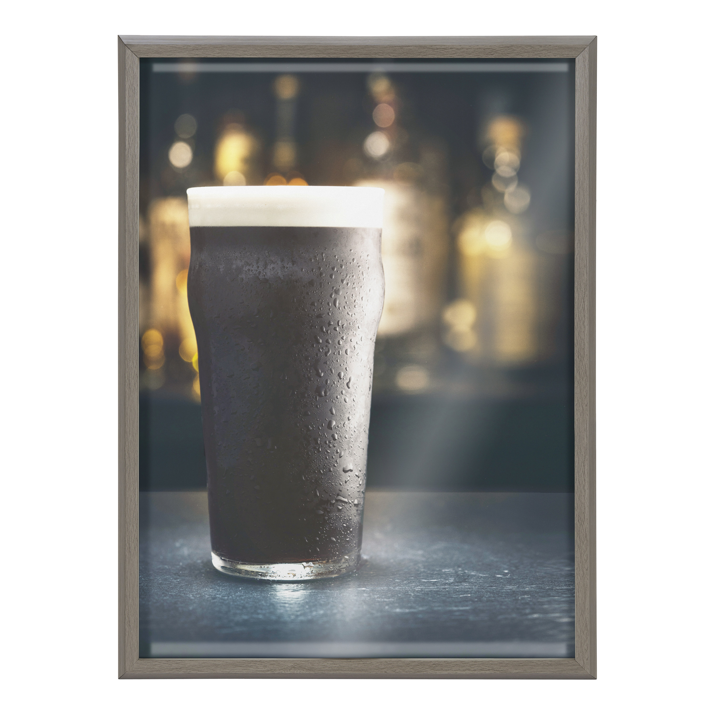 Kate and Laurel Blake Stout Framed Printed Glass Wall Art by Emiko and Mark Franzen of F2Images, 18x24 Gray, Decorative Beer Art for Wall
